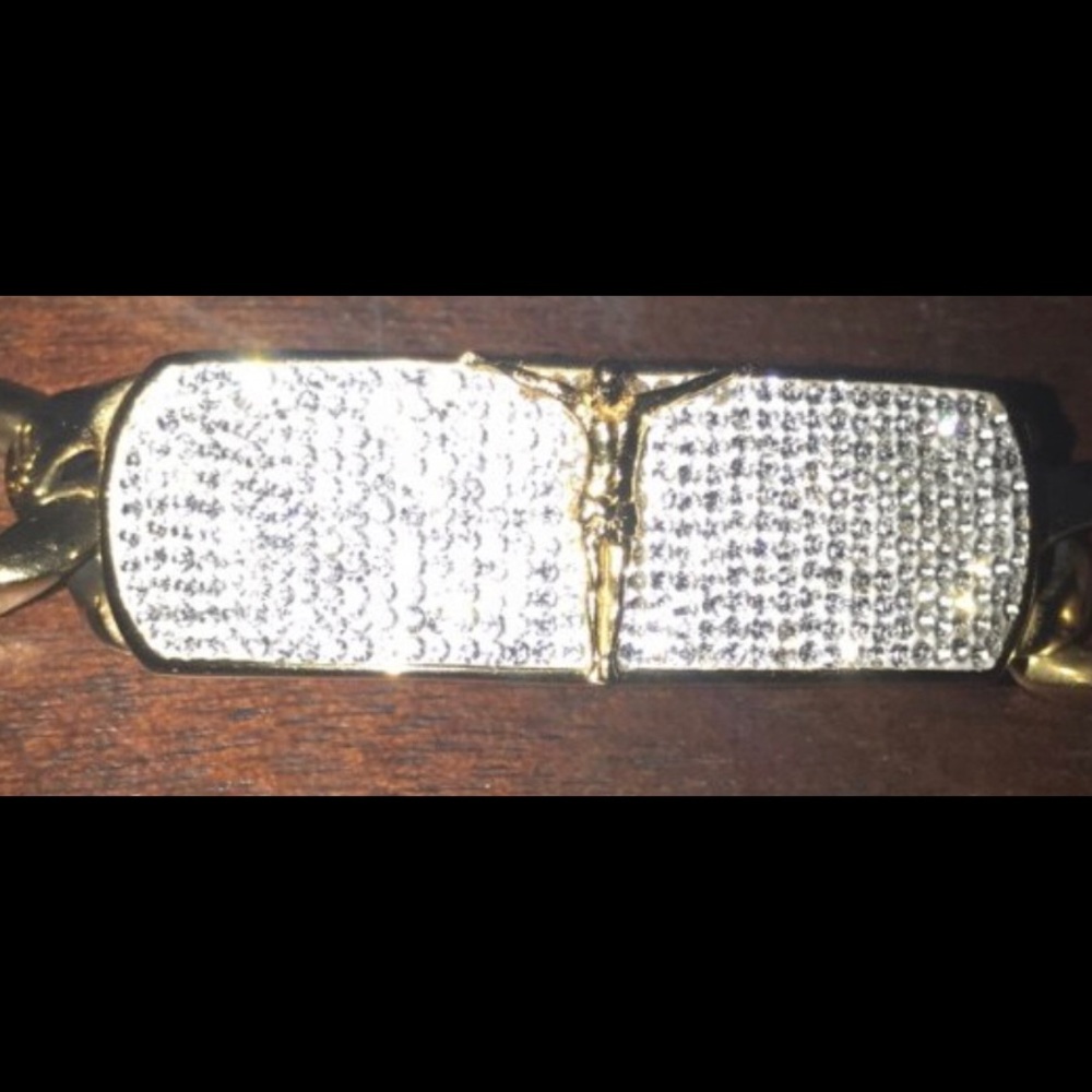 Iced out Gold Cuban link bracelet with CZ Diamonds